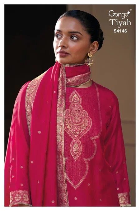 Tiyah 4146 By Ganga Viscose Woven Silk Designer Salwar Suits Exporters In India